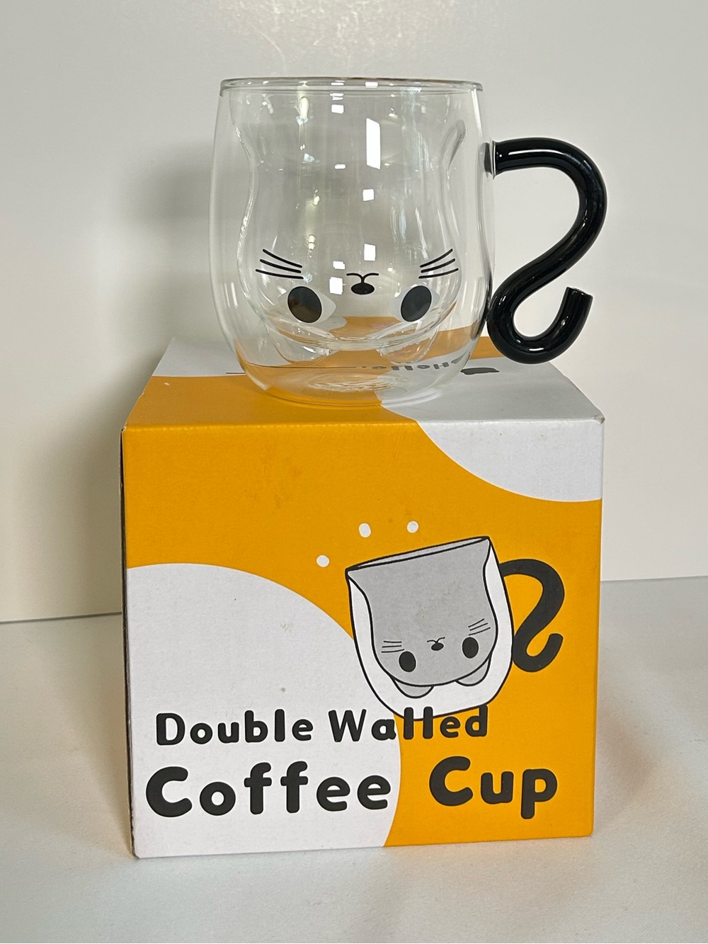 Double Wall Glass Mug | 9 oz Borosilicate Coffee/Tea Cup | Insulated 🐱